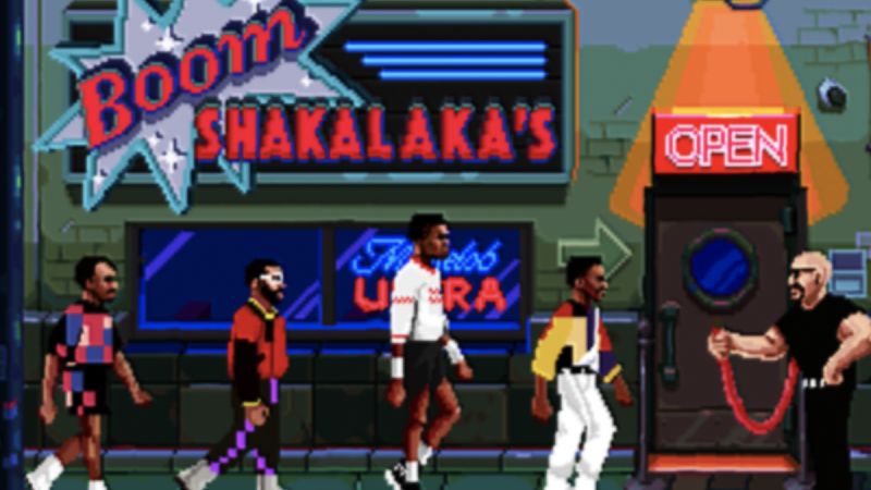 Video-game versions of Dominique Wilkins, Dikembe Mutombo, James Worthy and Clyde Drexler head to the Boom Shaka Laka’s pop-up bar.